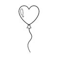 Heart shaped balloon icon. Isolated vector illustration in doodle line style. Royalty Free Stock Photo